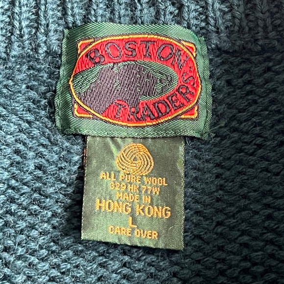 Vintage Men's Pure Wool Sweater Boston Trader’s Green Large Nordic Grandpacore - Picture 6 of 11